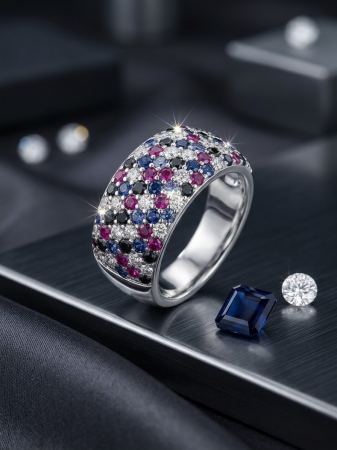 Inel argint 925 - Inel Statement din Argint 925 Aurora Jewelry – Model Mozaic Multicolor de Cristale