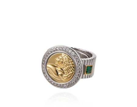 bijuterii barbati - Inel Statement din Argint 925 Bicolor - Lion King Heritage