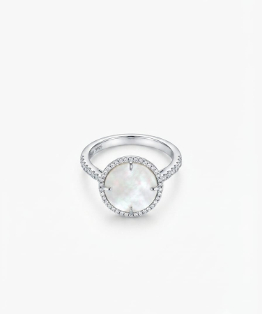 Inel argint 925 - Inel Statement din Argint 925 cu Sidef Natural (Mother of Pearl) și Halou Strălucitor