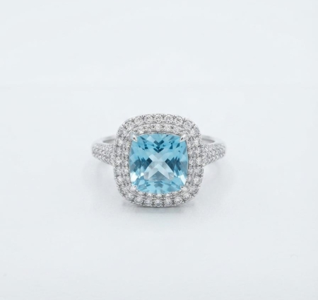 Inel argint 925 - Inel Statement din Argint 925 cu Topaz Albastru și Halou Dublu de Zirconiu – Colecția Ocean Glow