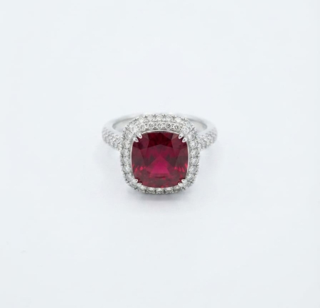 Inel argint 925 - Inel Statement din Argint 925 cu Zirconiu Roșu Rubin și Halou Dublu – Colecția Crimson Velvet