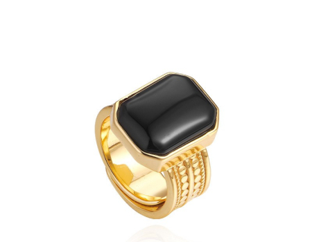 bijuterii barbati - Inel Statement din Argint 925 Placat cu Aur - Bold Onyx Signet