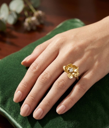Inel argint 925 - Inel Statement din Argint 925 Placat cu Aur – Model Floare de Bujor Mată