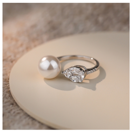 Inel argint 925 - Inel Statement din Argint 925 Rodiat – Pearl & Crystal Mosaic Drop