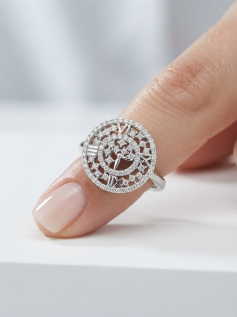 OUTLET - Inel Statement din Argint 925 „Timeless Dial” cu Cifre Romane și Pavaj de Zirconii