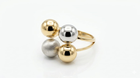 Inele aur 14k - Inel Statement din Aur 14K cu Cluster de Patru Sfere Bicolore