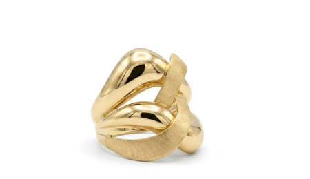 Inele aur 14k - Inel Statement din Aur Galben de 14K cu Model Sculptural Bombat și Texturi Mixte