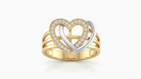 Inele aur 14k - Inel Statement „Entwined Hearts” din Aur Galben și Alb 14K