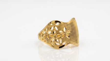 Inele aur 14k - Inel Statement „Floral Filigree” din Aur 14K cu Finisaj Diamantat