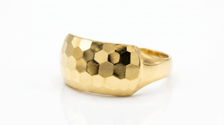 Inele aur 14k - Inel Statement „Honeycomb” din Aur 14K cu Finisaj Fațetat Oglindă