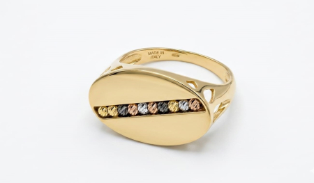 Inele aur 14k - Inel Statement „Italian Design” cu Detalii Fațetate în Trei Culori