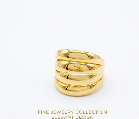 Inele aur 14k - Inel Statement Masiv din Aur Galben 14K cu Design Bold Multistrat (Triple Dome)