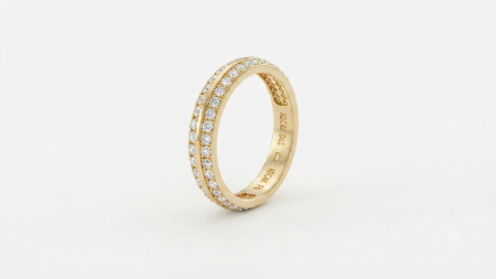 bijuterii aur - Inel Tennis Dublu din Aur Galben 14K cu Pietre Zirconia