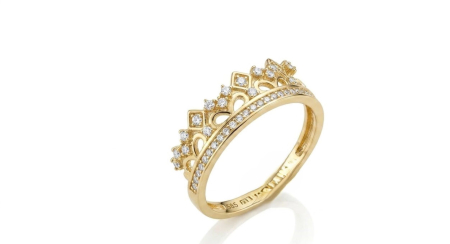 Inele aur 14k - Inel Tiară din Aur Galben de 14K cu Model Coroană Regală și Zirconii
