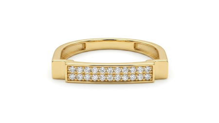Inele aur 14k - Inel tip Plăcuță din Aur Galben de 14K cu Două Rânduri Paralele de Zirconii