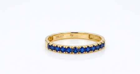 Inele aur 14k - Inel tip Semi-Eternity din Aur Galben 14K cu Șirag de Safire Albastre