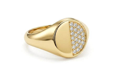 Inele aur 14k - Inel Tip Sigiliu din Aur Galben de 14K cu Pavé de Zirconii pe Semicerc