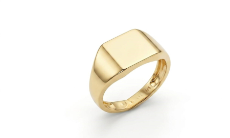 Inele aur 14k - Inel Tip Sigiliu din Aur Galben de 14K cu Platou Dreptunghiular Minimalist