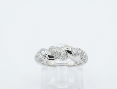 inele cu diamant - Inel Torsadă din Aur Alb de 14K cu Diamante Naturale 0.13ct