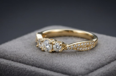 inele cu diamant - Inel Trilogy din Aur Galben de 14K cu Diamante Naturale 0.24ct