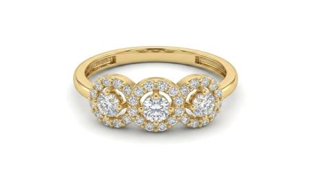inele de logodna aur 14k - Inel Trilogy Halo din Aur Galben 14K – Strălucire Triplă și Eleganță Regală