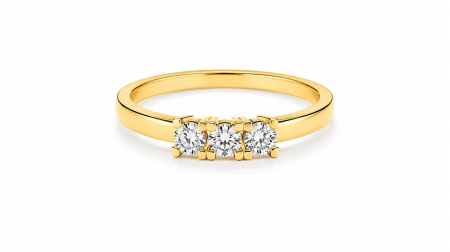 inele de logodna aur 14k - Inel Trilogy Minimalist din Aur Galben 14K – Eleganță Clasică cu Trei Pietre