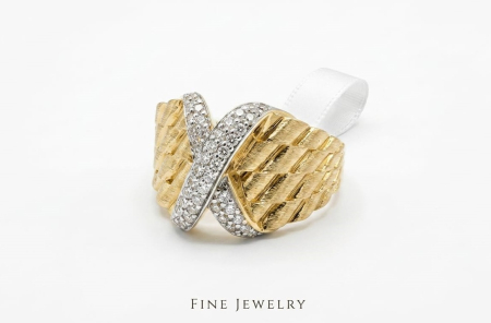 Inele aur 14k - Inel Vintage Statement din Aur 14K în Două Tonuri cu Design Împletit și Zirconii
