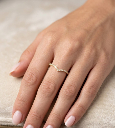 Inel argint 925 - Inel Wishbone din Argint 925 Placat cu Aur Aurora Jewelry – Model în V Pavat cu Cristale