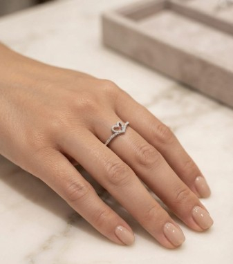 Inel argint 925 - Inel Wishbone din Argint 925 „Sweet Wishbone” cu Inimă și Zirconiu – 1.68g