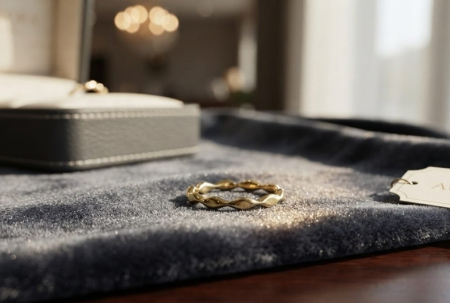 bijuterii aur - Inelul de tip verighetă din aur galben de 14K cu design organic ondulat