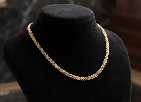 Lant aur 14k - Lanț Colier Aur Galben 14K Model Împletit Bismark / Mesh | 45 cm, 7.25g, Damă