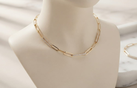 bijuterii aur - Lanț de Damă Tip Paperclip din Aur Galben 14K, 45 cm, 6.05 gr