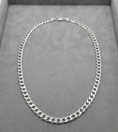 bijuterii barbati - Lanț din Argint 925 Model Zale Cubane plate (Curb Chain), 10.52g, 45cm