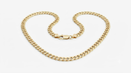 LANT BARBAT AUR 14K - Lanț din Aur Galben 14K Model Curb (Gourmette) Clasic, Lungime 44 cm, 4.96 grame