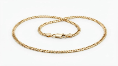 LANT BARBAT AUR 14K - Lanț din Aur Galben 14K Model Curb (Gourmette) Semimasiv, Lungime 48 cm, 7.1 grame