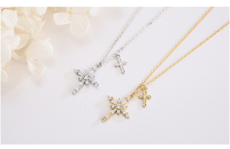 Lănțișor Argint 925 Placat cu Aur – Double Cross cu Cristale Zirconia [1]