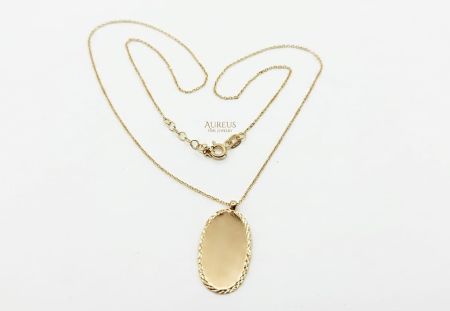 Lant aur 14k - Lănțișor cu Pandantiv Medalion Oval din Aur Galben 14K – Aureus Fine Jewelry