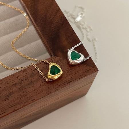 Lant argint 925 dama - Lănțișor din Argint 925 cu Inimă Verde Smarald – Colecția „Emerald Heart”
