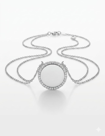 Lant argint 925 dama - Lănțișor din Argint 925 cu Medalion Rotund din Sidef și Zirconiu – „Mother of Pearl Halo”