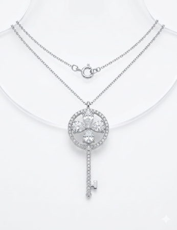 Lant argint 925 dama - Lănțișor din Argint 925 cu Pandantiv Cheie Regală Caleidoscop și Zirconiu – „Key to Luxury”