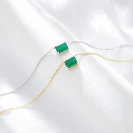 Lant argint 925 dama - Lănțișor din Argint 925 cu Pandantiv Emerald Cut Verde Smarald – „Vibrant Emerald”