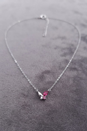 Lant argint 925 dama - Lănțișor din Argint 925 cu Pandantiv Fluture și Zirconiu Roz - Placat cu Rodiu, 1.8g, 42+3 cm