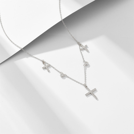 Lant argint 925 dama - Lănțișor din Argint 925 cu Trei Cruciulițe și Puncte de Lumină – „Sacred Grace”
