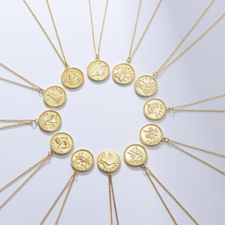 Lant argint 925 dama - Lănțișor din Argint 925 Placat cu Aur cu Bănuț Zodie – Colecția „Zodiac Constellations”