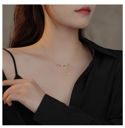 Lant argint 925 dama - Lănțișor din Argint 925 Placat cu Aur – Rainbow Drop