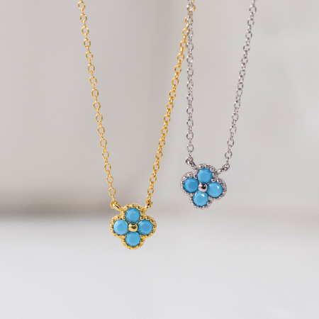 Lant argint 925 dama - Lănțișor din Argint 925 Placat cu Aur, Trifoi cu Pietre Turcoaz – „Lucky Turquoise”