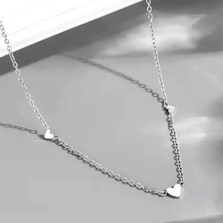Lant argint 925 dama - Lănțișor din Argint 925 Rodiat cu 3 Inimioare Minimaliste „Triple Love