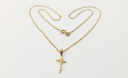 LANT BARBAT AUR 14K - Lănțișor din Aur Galben 14K cu Pandantiv Crucifix Clasic