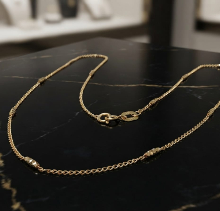 Lant aur 14k - Lănțișor Fin din Aur Galben 14K – Model Choker cu Cilindri Fațetați, Lungime 40 cm, 2g