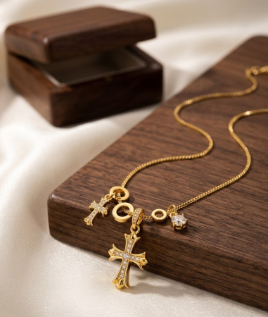 Lant argint 925 dama - Lănțișor Multi-Charm din Argint 925 Suflat cu Aur cu Cruciulițe și Cristale Zirconia